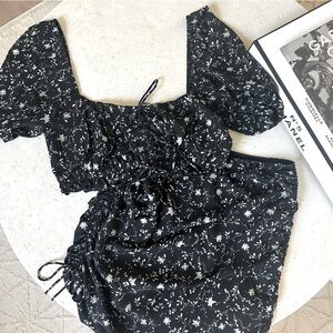 Beige Botany Black Floral Two Piece Skirt Set Size Small‎